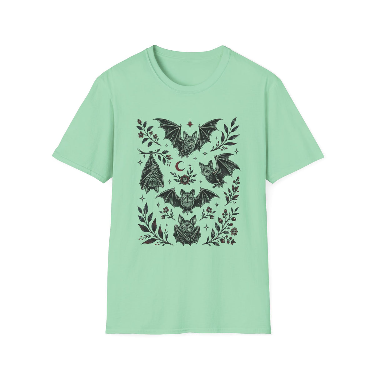 Bat Floral Tee — Gothic Moon & Botanical Bat Design T-Shirt