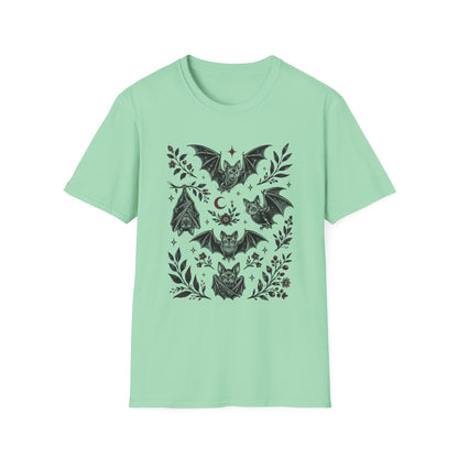 Bat Floral Tee — Gothic Moon & Botanical Bat Design T-Shirt