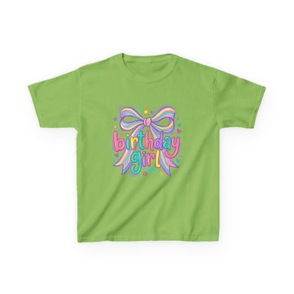 Birthday Girl Kids Tee — Rainbow Bow Birthday Shirt for Girls