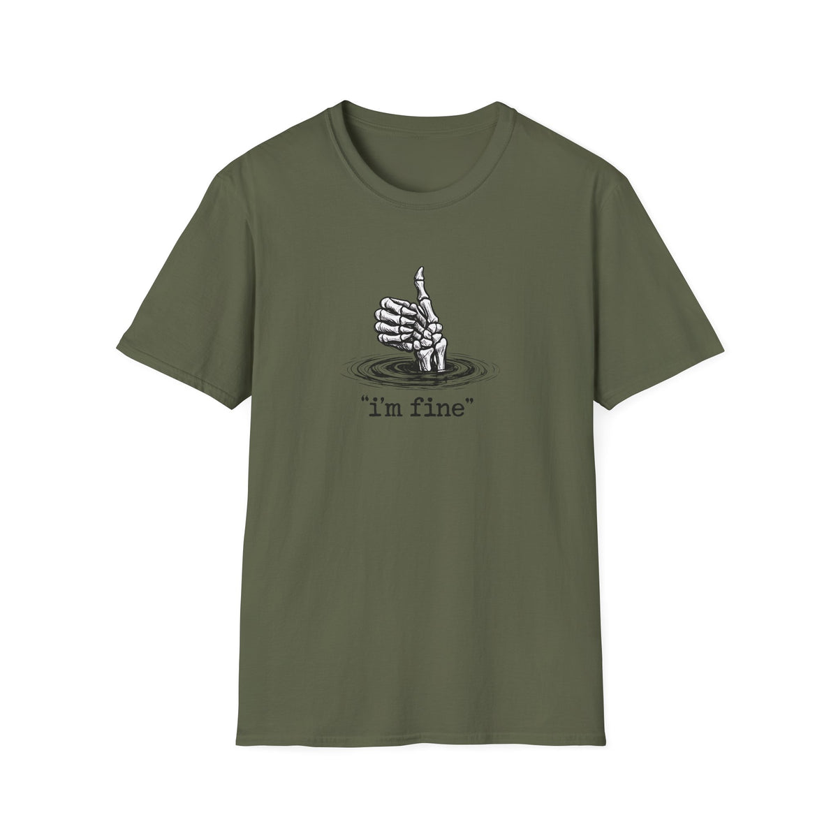 T‑Shirt — 'I’m Fine' Skeleton Thumbs‑Up Graphic Tee (Dark Humor)
