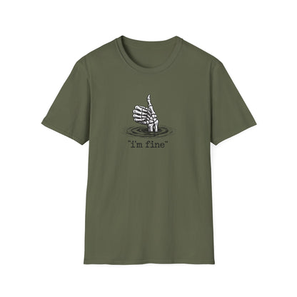 T‑Shirt — 'I’m Fine' Skeleton Thumbs‑Up Graphic Tee (Dark Humor)