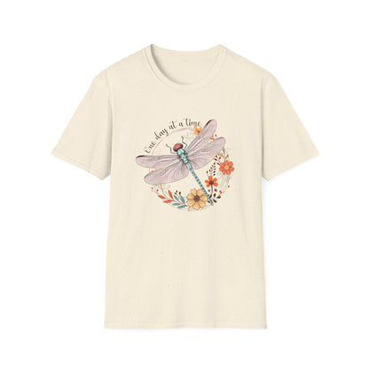 Dragonfly Floral T-Shirt – "One Day at a Time" Inspirational Tee