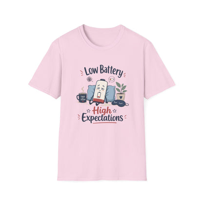 Low Battery High Expectations T-Shirt – Funny Lazy Phone Graphic Tee