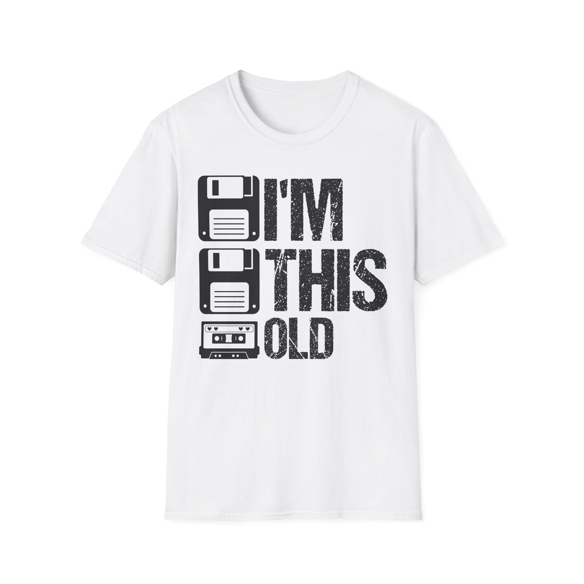 Vintage Tech 'I'm This Old' T‑Shirt — Retro Floppy Disk & Cassette Birthday Tee