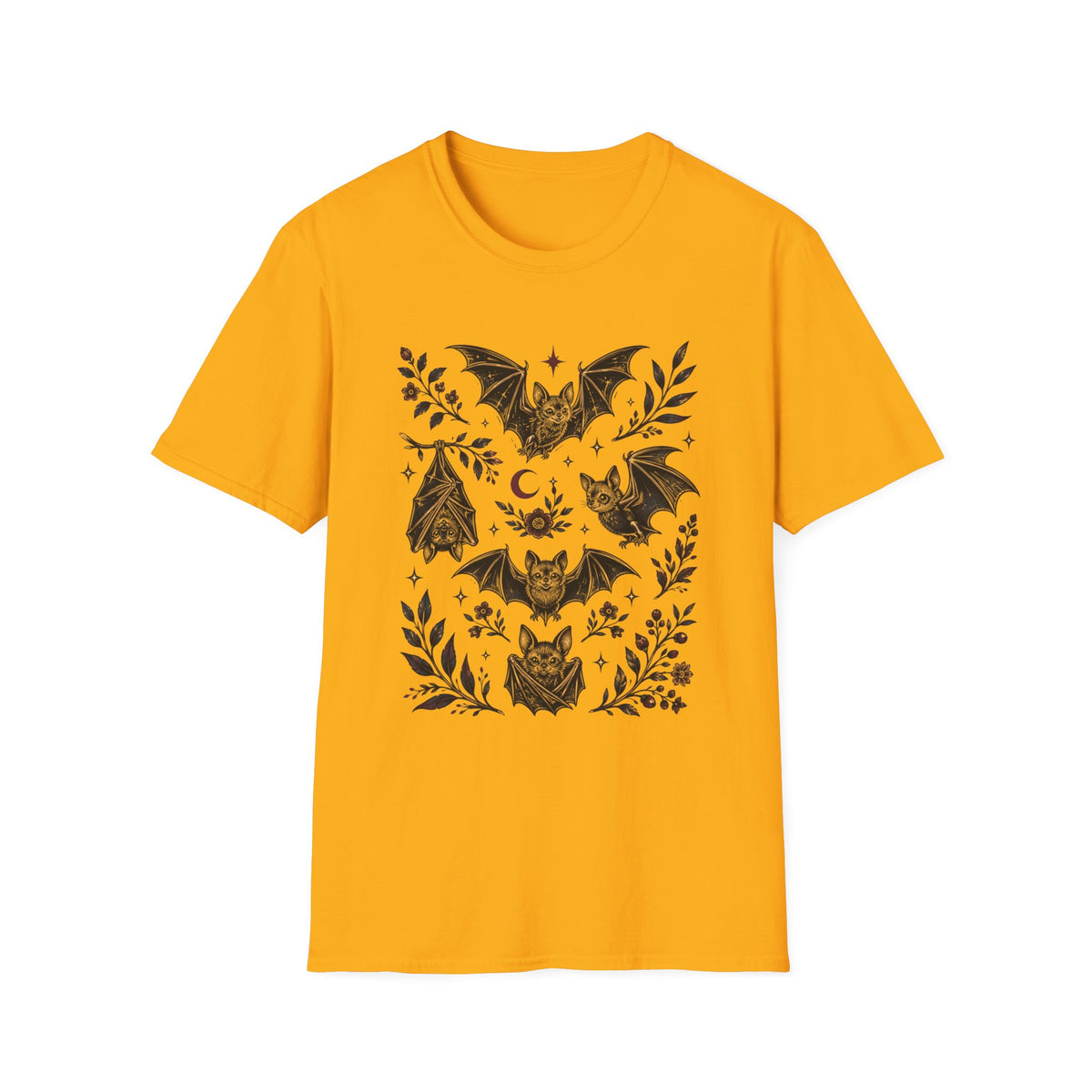 Bat Floral Tee — Gothic Moon & Botanical Bat Design T-Shirt