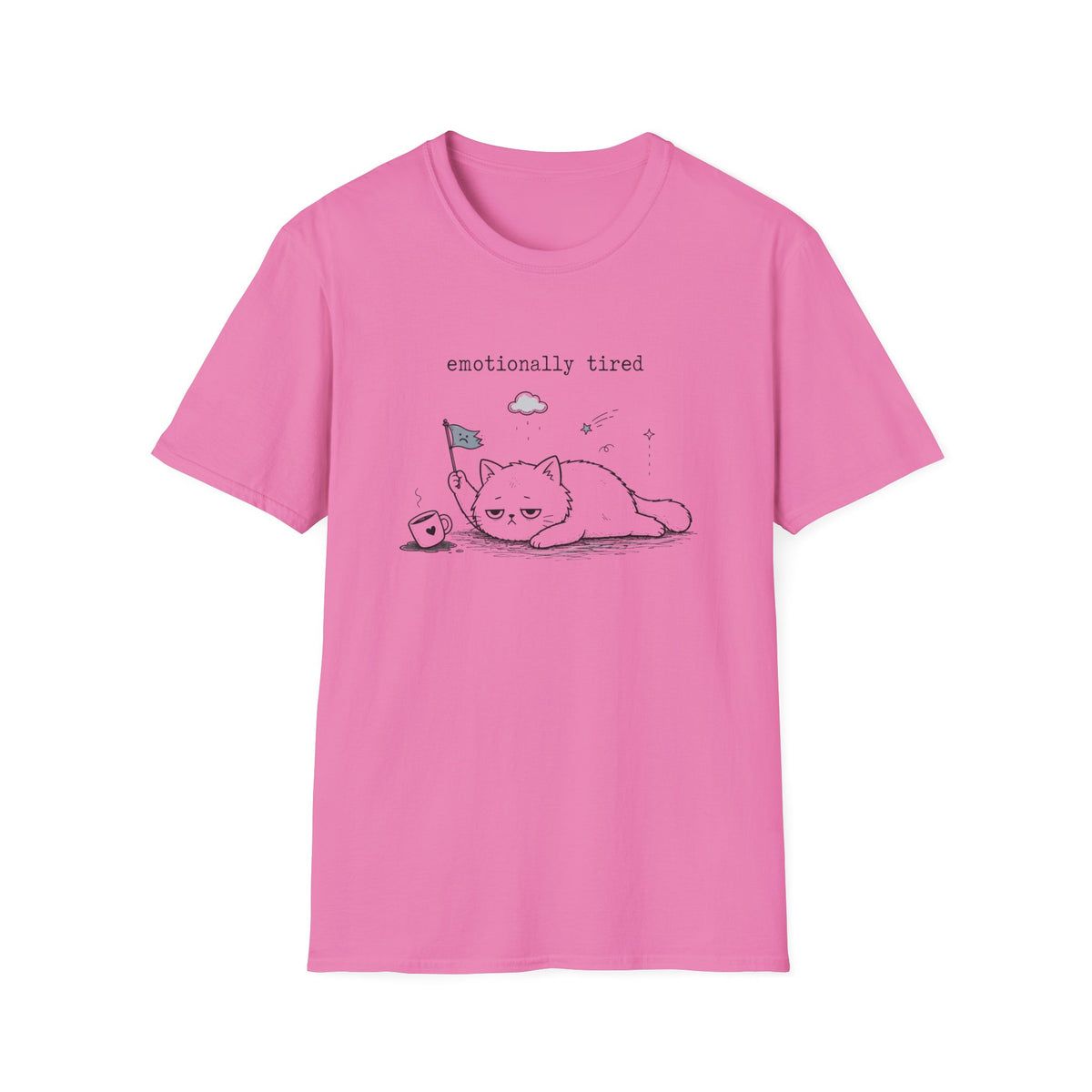 Emotionally Tired Cat T-Shirt — Cute Minimalist Illustration Tee