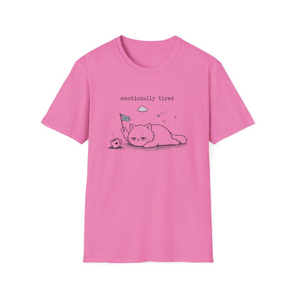 Emotionally Tired Cat T-Shirt — Cute Minimalist Illustration Tee