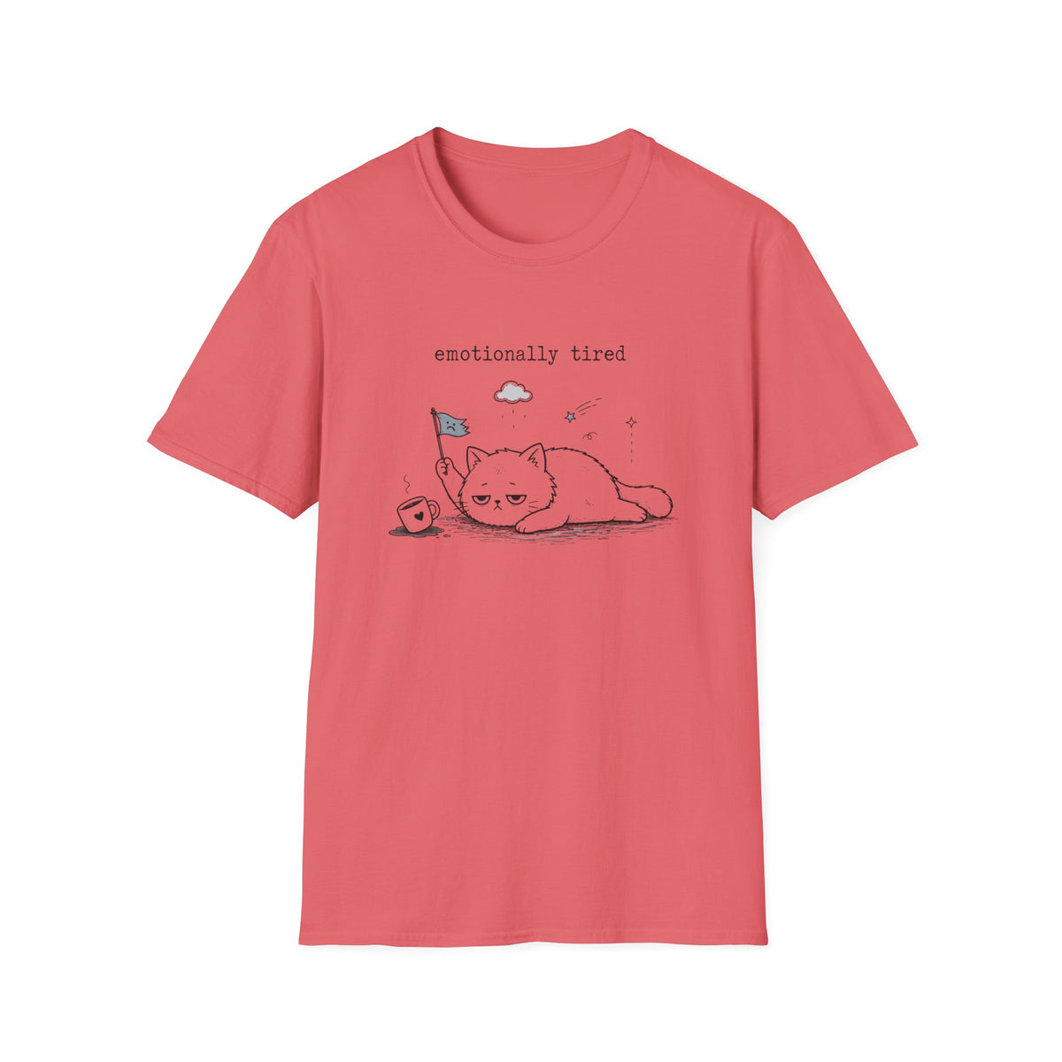 Emotionally Tired Cat T-Shirt — Cute Minimalist Illustration Tee