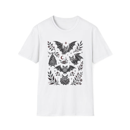 Bat Floral Tee — Gothic Moon & Botanical Bat Design T-Shirt