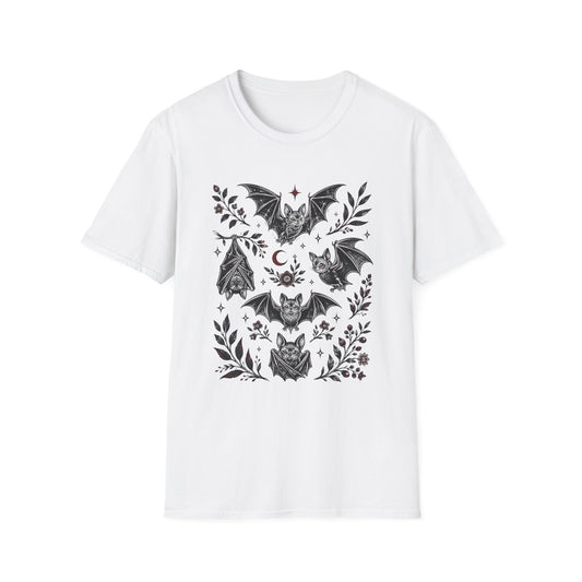 Bat Floral Tee — Gothic Moon & Botanical Bat Design T-Shirt