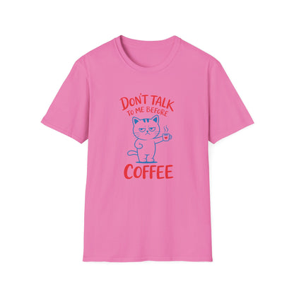 Coffee Cat T-Shirt — "Don't Talk to Me Before Coffee" Cute Cat Mug Tee