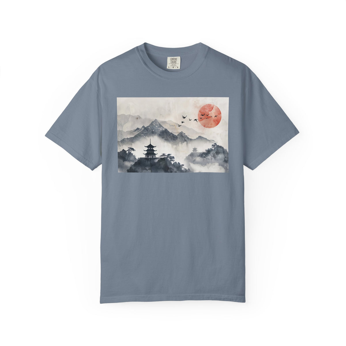 Zen Mountain Sunset T-Shirt — Japanese Pagoda Landscape Tee