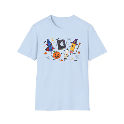 Halloween Candy Characters T-Shirt — Cute Pumpkin, Ghost & Crayon Costume Tee
