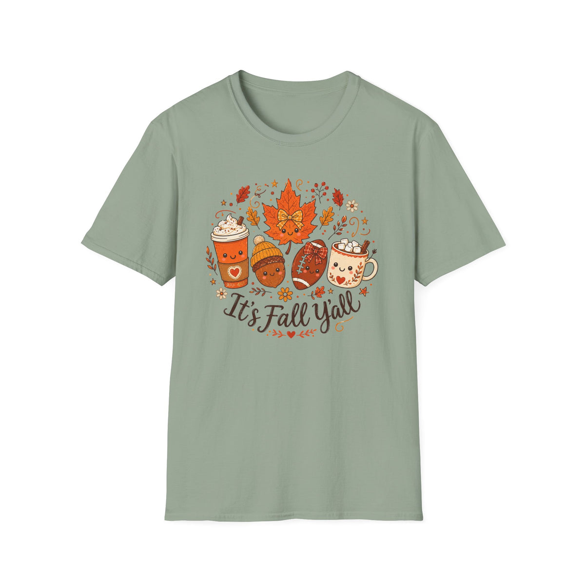 Fall Y'all T-Shirt — Cute Autumn Coffee, Acorn & Football Graphic Tee