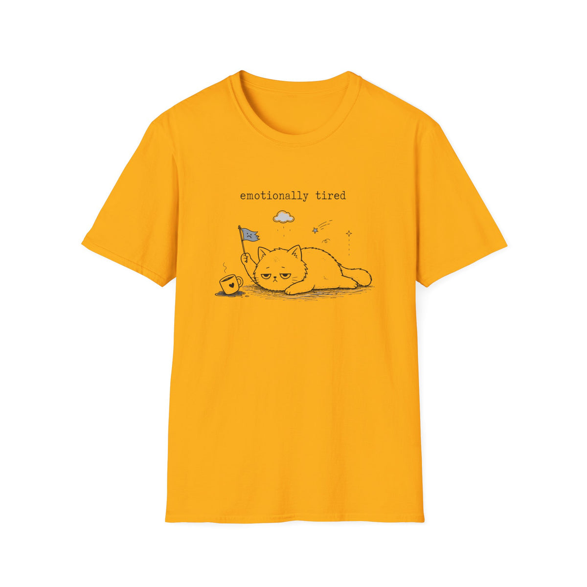 Emotionally Tired Cat T-Shirt — Cute Minimalist Illustration Tee