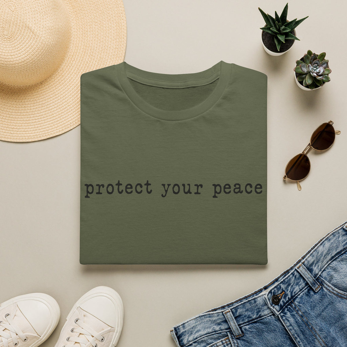 T-Shirt — "protect your peace" Minimalist Positive Message Tee
