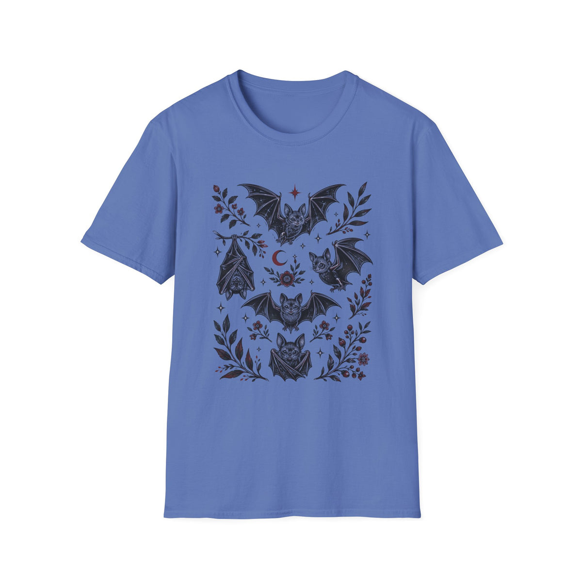 Bat Floral Tee — Gothic Moon & Botanical Bat Design T-Shirt