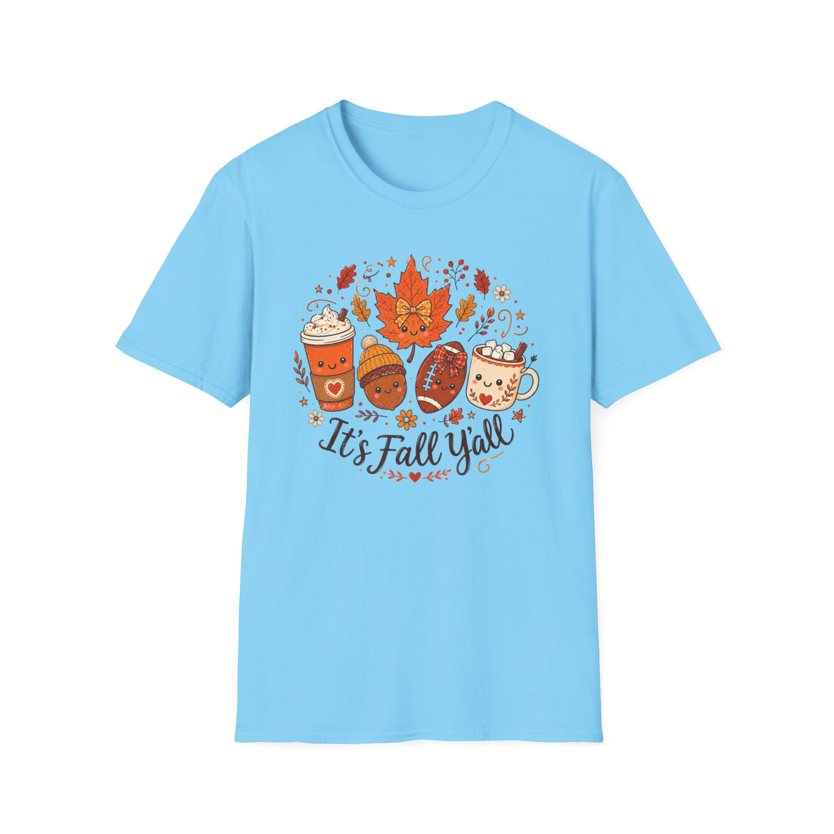 Fall Y'all T-Shirt — Cute Autumn Coffee, Acorn & Football Graphic Tee