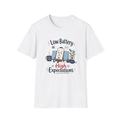 Low Battery High Expectations T-Shirt – Funny Lazy Phone Graphic Tee