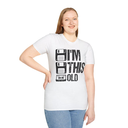 Vintage Tech 'I'm This Old' T‑Shirt — Retro Floppy Disk & Cassette Birthday Tee