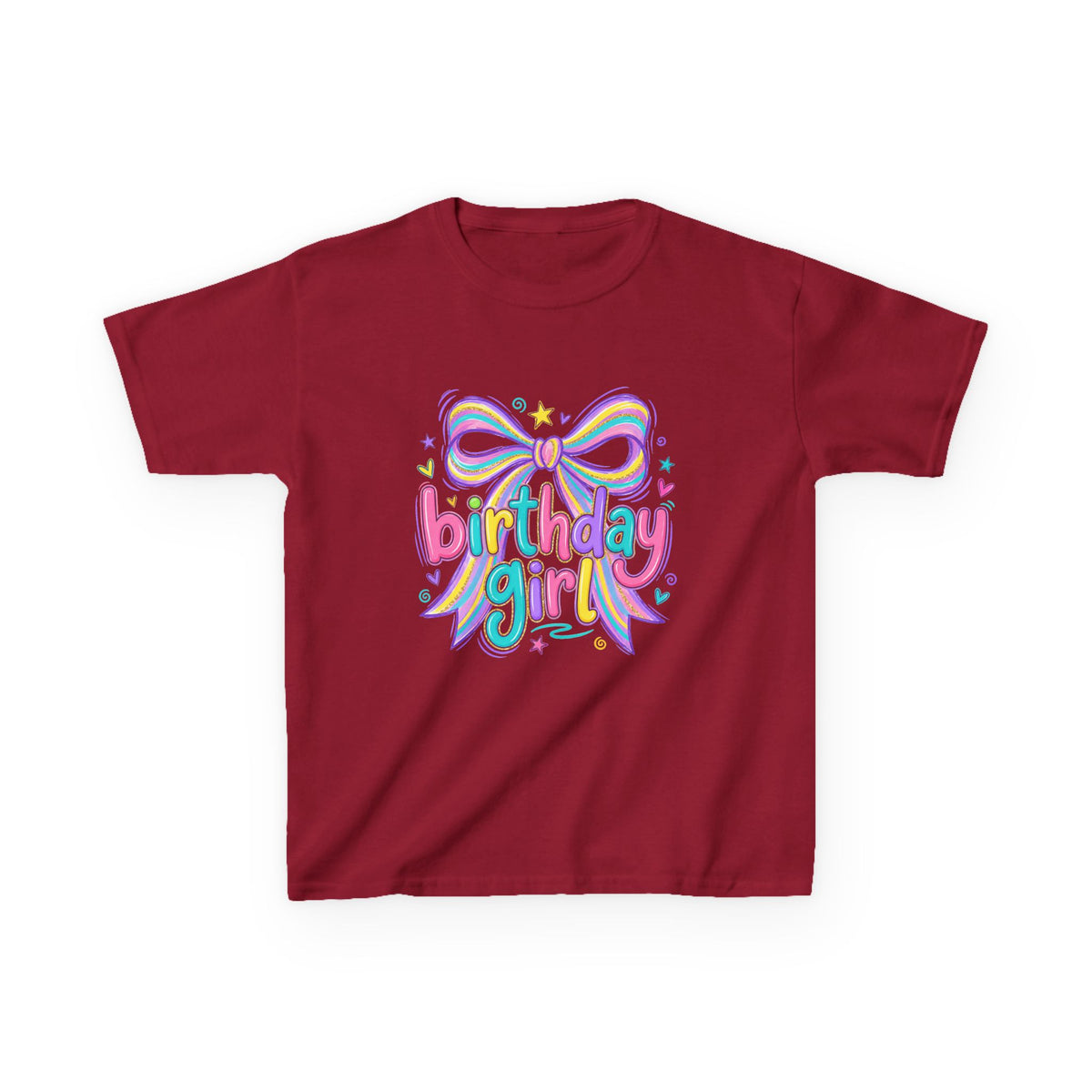 Birthday Girl Kids Tee — Rainbow Bow Birthday Shirt for Girls