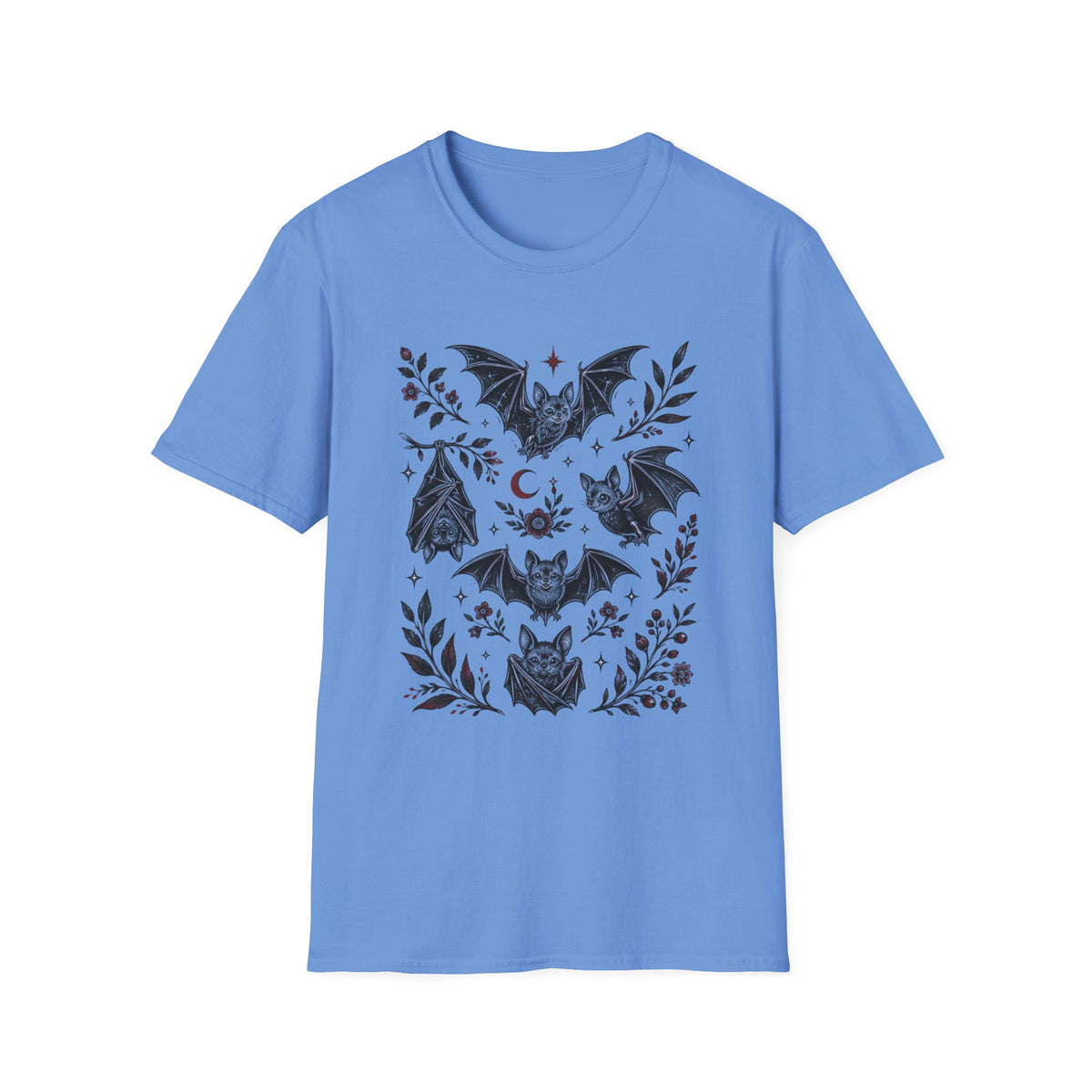 Bat Floral Tee — Gothic Moon & Botanical Bat Design T-Shirt