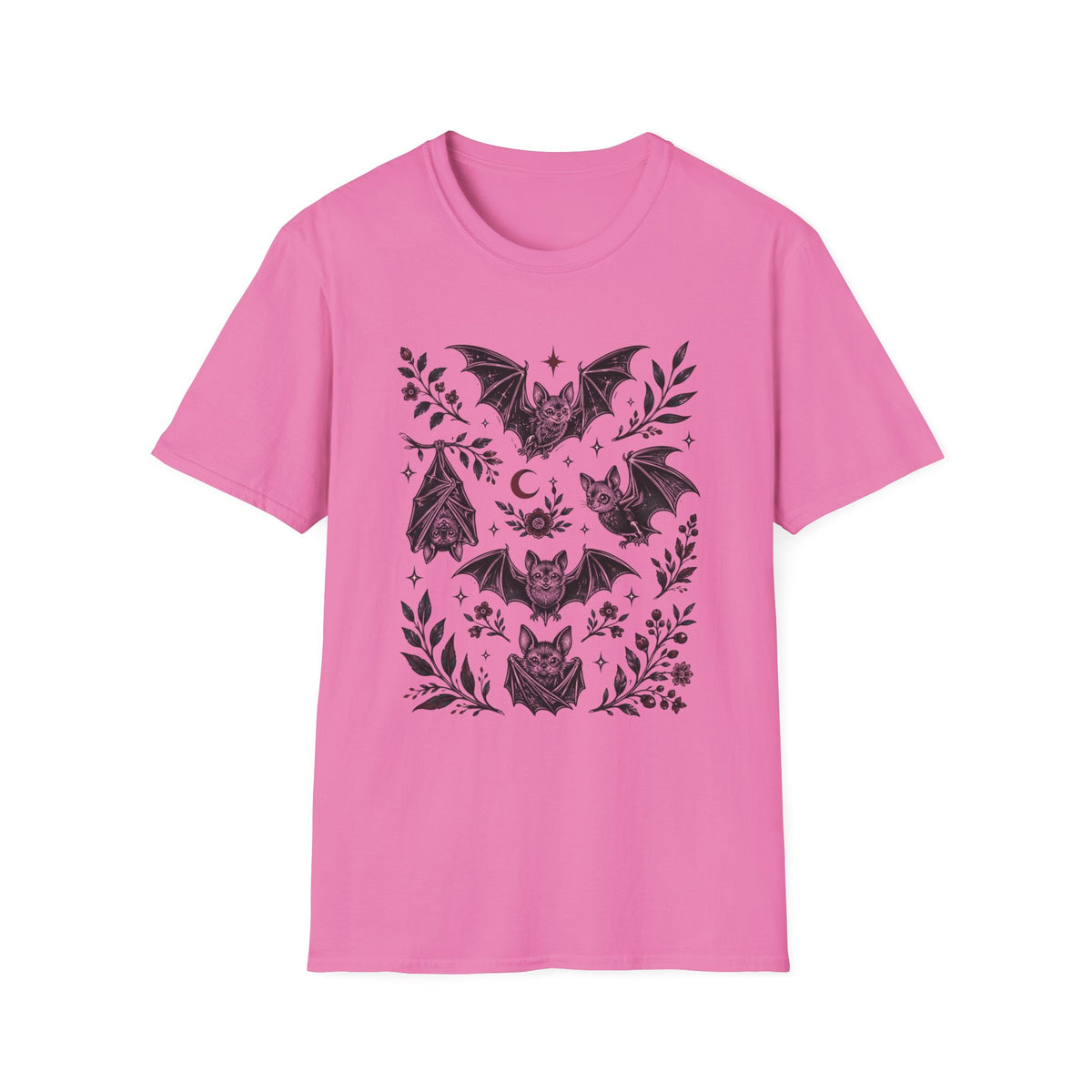 Bat Floral Tee — Gothic Moon & Botanical Bat Design T-Shirt