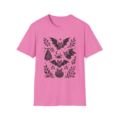 Bat Floral Tee — Gothic Moon & Botanical Bat Design T-Shirt
