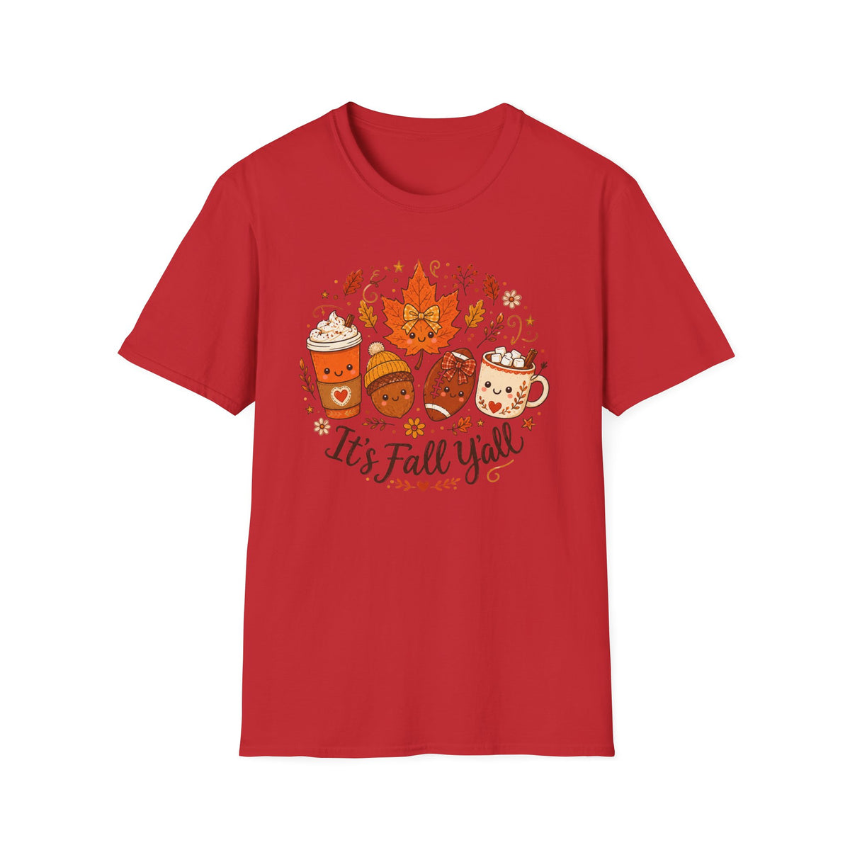 Fall Y'all T-Shirt — Cute Autumn Coffee, Acorn & Football Graphic Tee