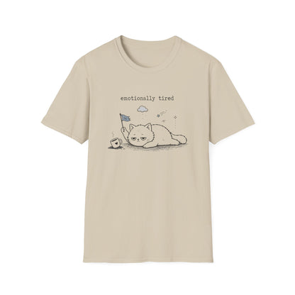 Emotionally Tired Cat T-Shirt — Cute Minimalist Illustration Tee