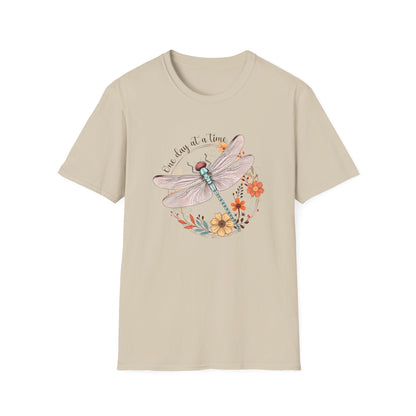 Dragonfly Floral T-Shirt – "One Day at a Time" Inspirational Tee
