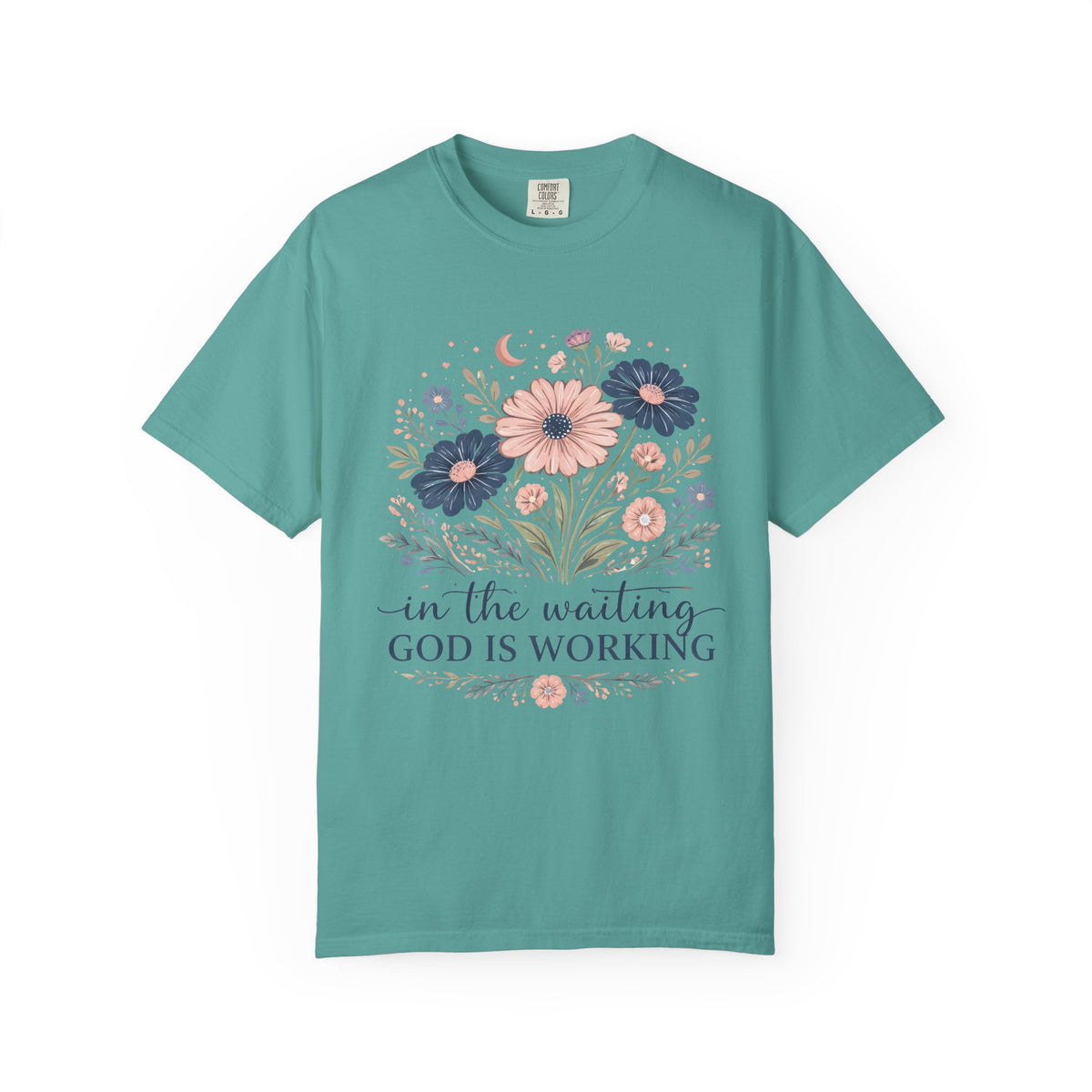 Faith Floral T-Shirt — “In the Waiting God Is Working” Inspirational Christian Tee
