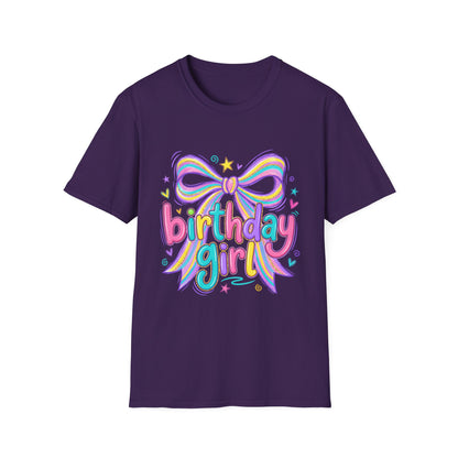 Birthday Girl T-Shirt — Colorful Rainbow Bow Party Tee