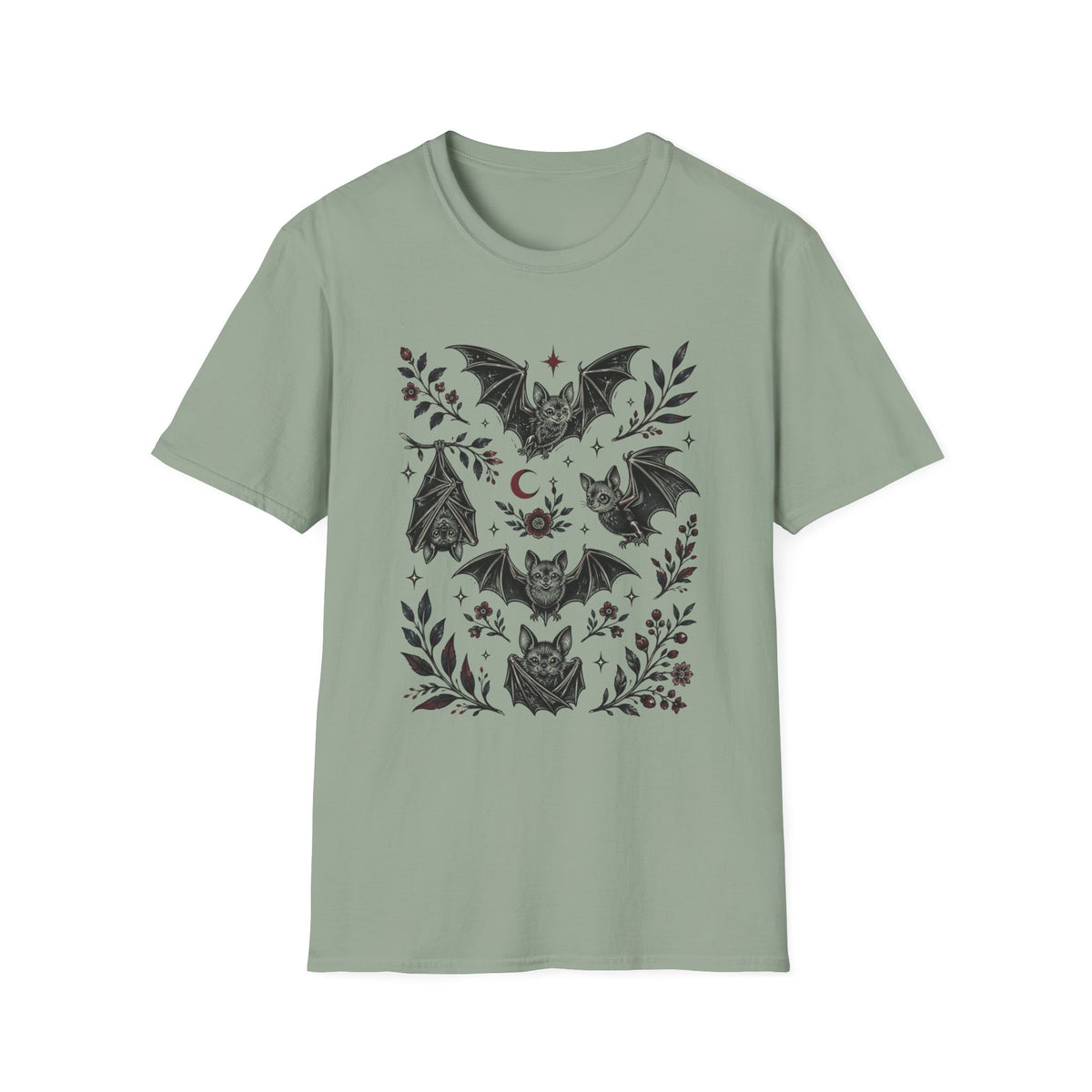 Bat Floral Tee — Gothic Moon & Botanical Bat Design T-Shirt