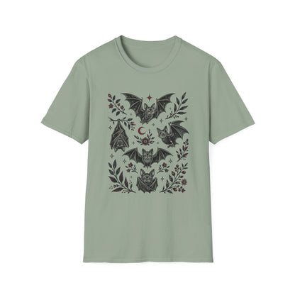 Bat Floral Tee — Gothic Moon & Botanical Bat Design T-Shirt