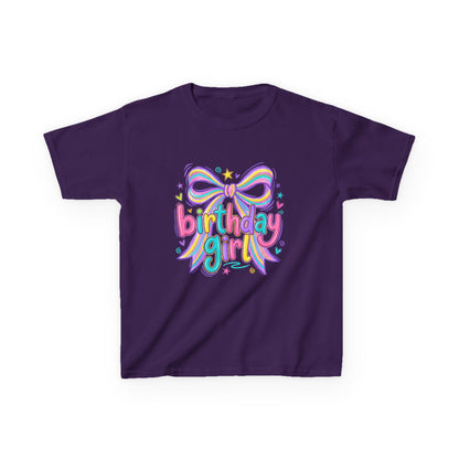 Birthday Girl Kids Tee — Rainbow Bow Birthday Shirt for Girls