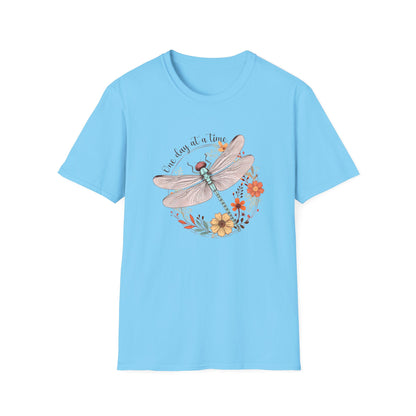 Dragonfly Floral T-Shirt – "One Day at a Time" Inspirational Tee