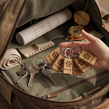 Pet Name Laser Engraved Wooden keychain