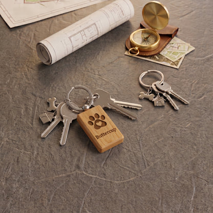 Pet Name Laser Engraved Wooden keychain