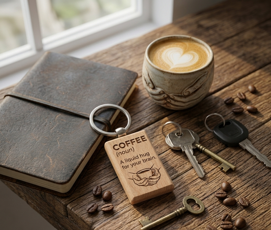 Coffee Design Laser Engraved Wooden Keychain