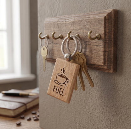 Coffee Fuel Laser Engraved Wooden Keychain