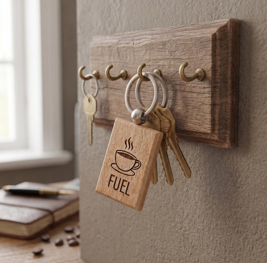 Coffee Fuel Laser Engraved Wooden Keychain