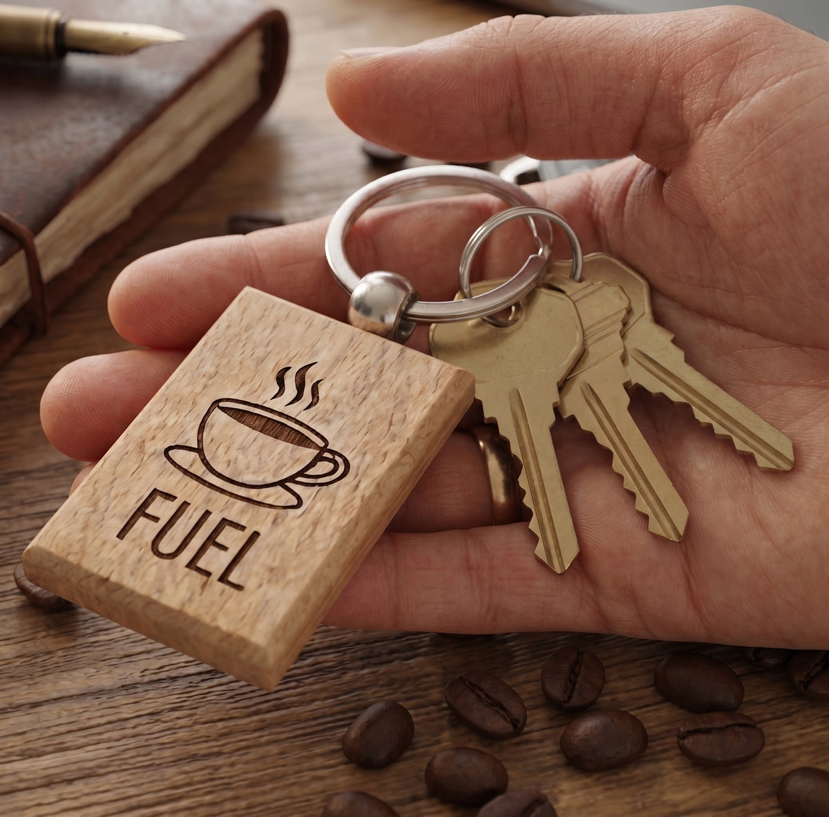 Coffee Fuel Laser Engraved Wooden Keychain