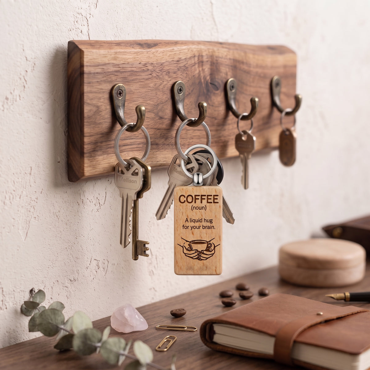 Coffee Design Laser Engraved Wooden Keychain