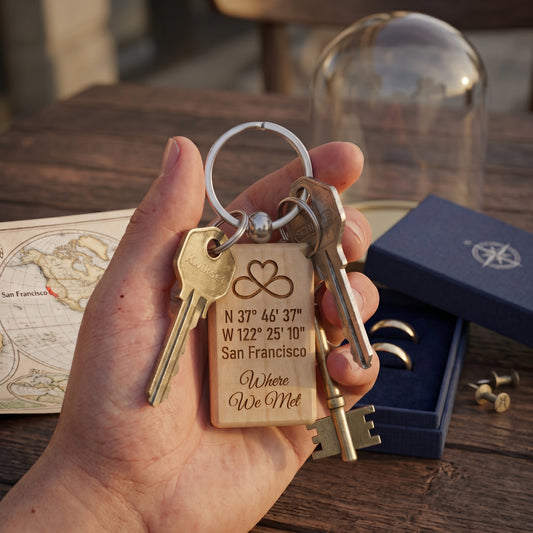 Meeting Coordinates Laser Engraved Wooden Keychain