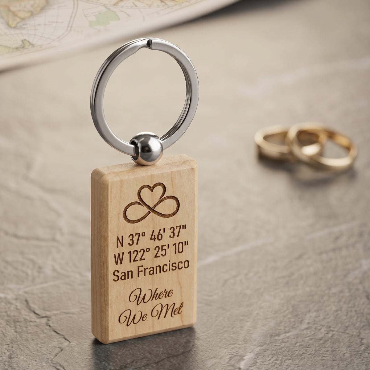 Meeting Coordinates Laser Engraved Wooden Keychain
