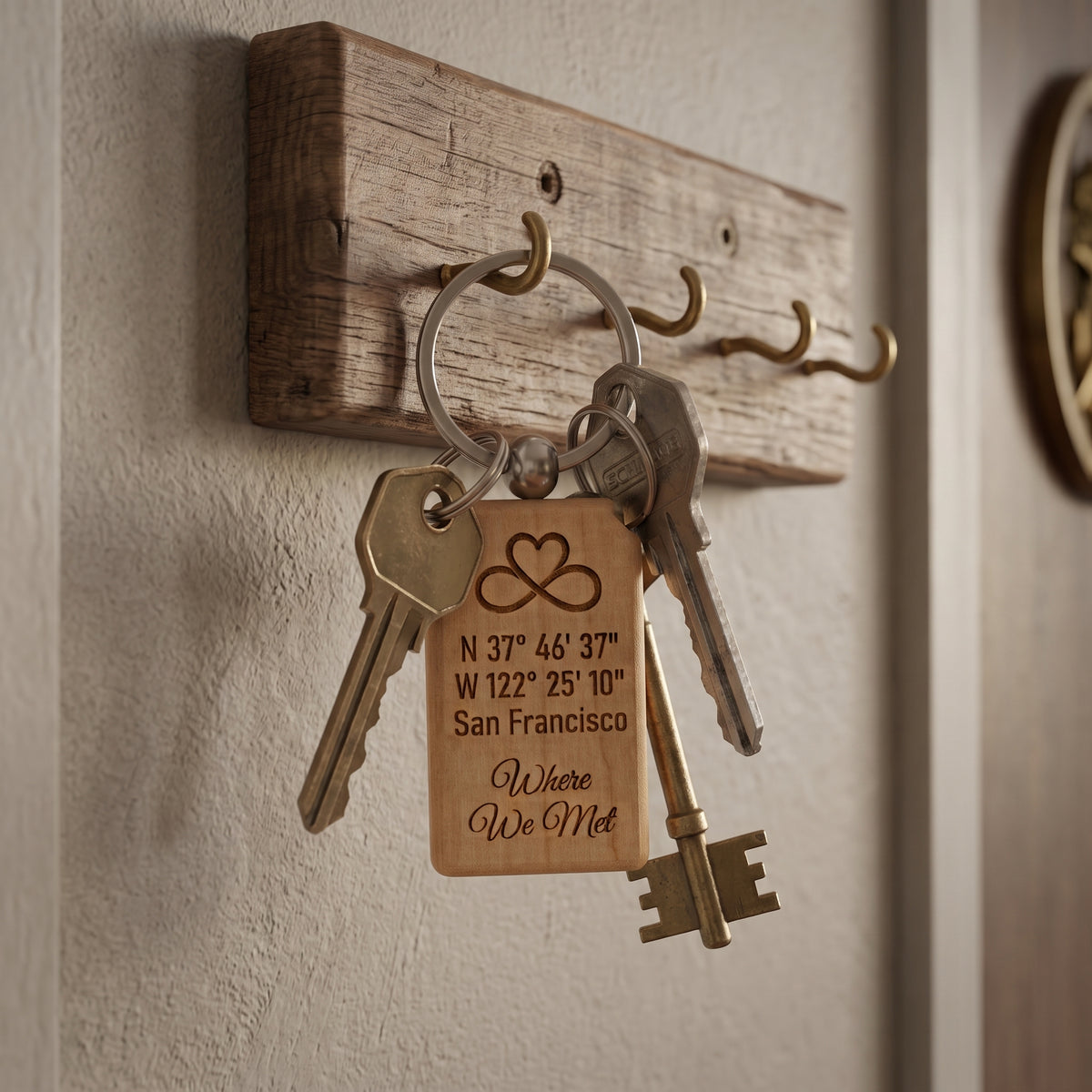 Meeting Coordinates Laser Engraved Wooden Keychain
