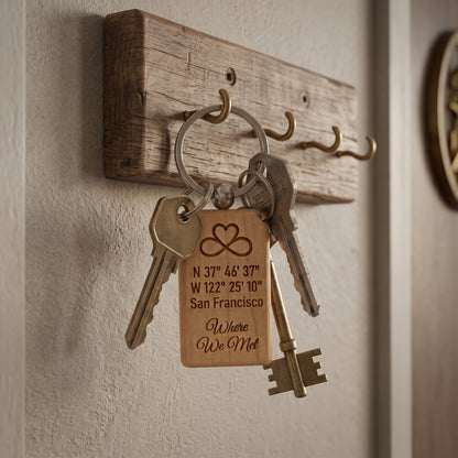 Meeting Coordinates Laser Engraved Wooden Keychain