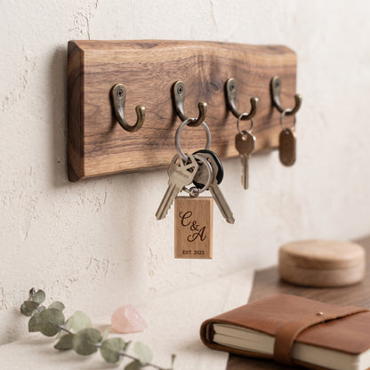 Couple's Initial Laser Engraved Wooden Keychain
