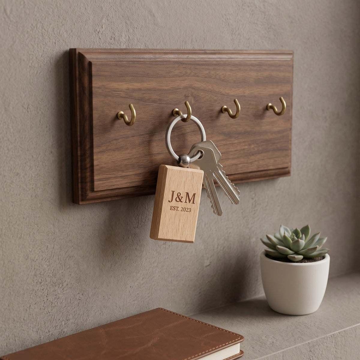 Couples Initial Laser Engraved Wooden Keychain